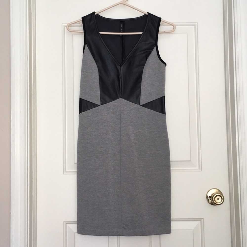 Fitted dress with faux leather panels